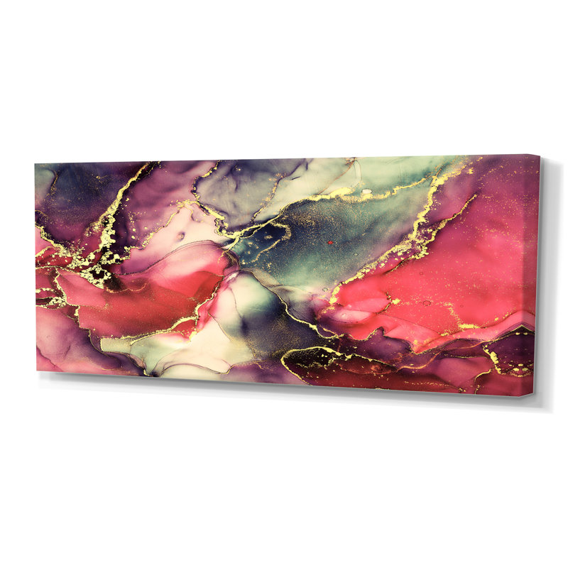 «Red Luxury Abstract Fluid Art II», reproduction sur toile, H 28 po x l 60 po x P 1,5 po, Toile tendue