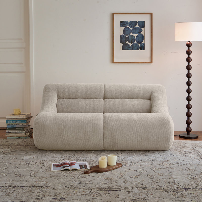 Canapé à causeuse profonde en chenille de 63 po de large à 2 places l 63 po avec poche latérale pour le salon (beige), Beige