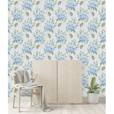 Carreau de papier peint petites fleurs bleues L 10,4 pi x l 25 po