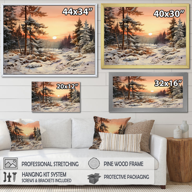 Winter Winter Tree Horizon sur toile, H 24 po x l 32 po x P 1 po, Cadre naturel flottant