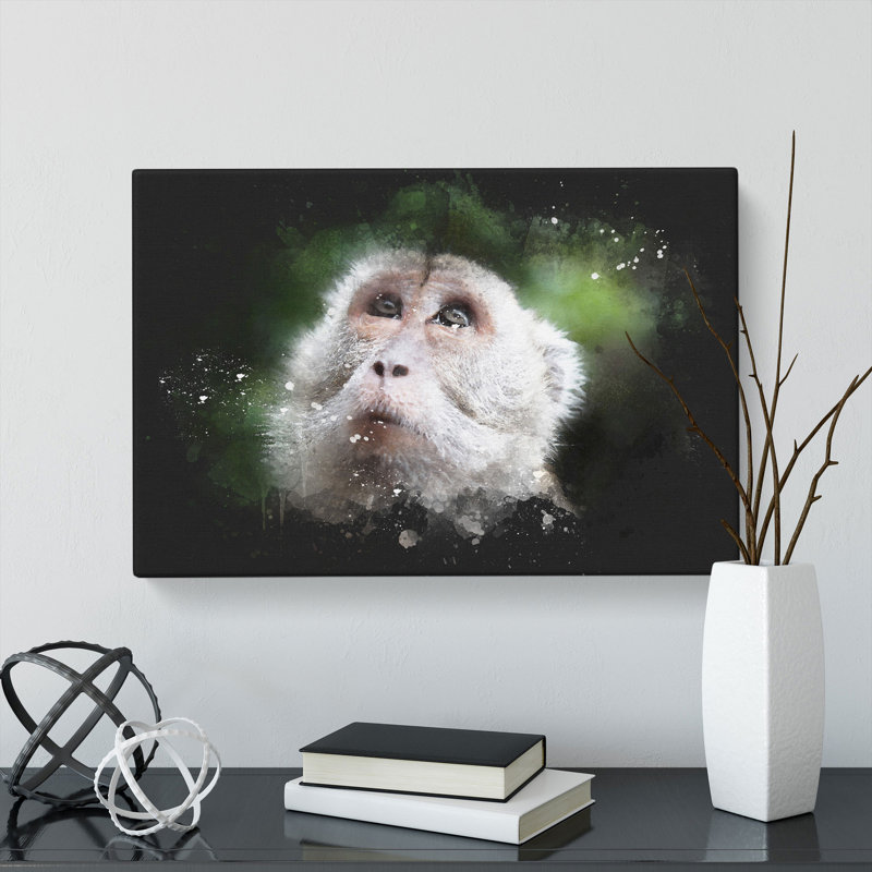 Macaque Monkey - Wrapped Canvas, 35cm H x 50cm W x 3cm D