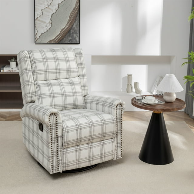 Fauteuil inclinable pivotant Jaq, Lin à carreaux gris