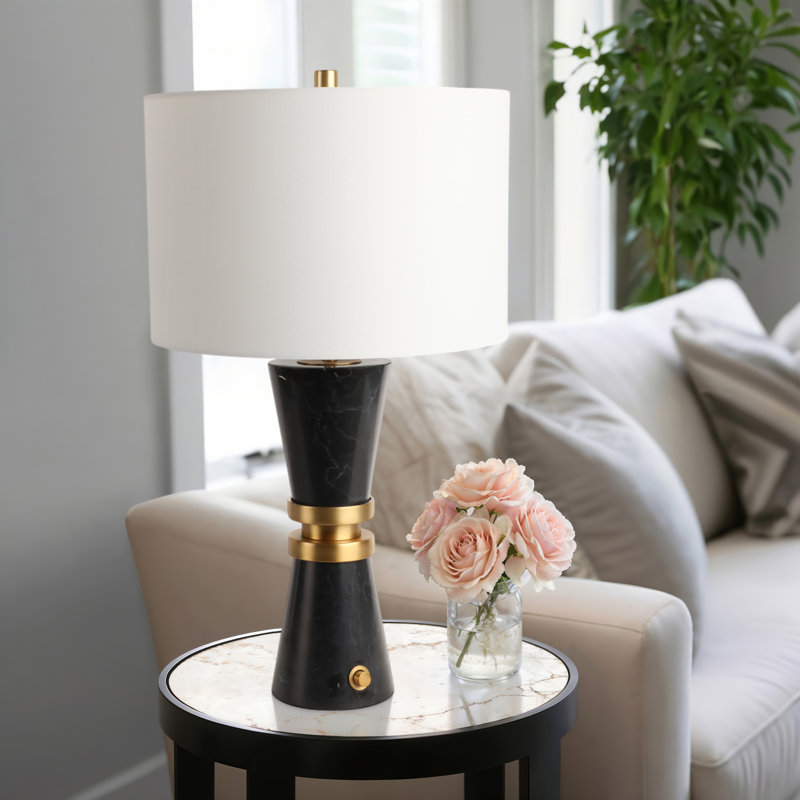 27" Daye Marble Table Lamp, Black/White