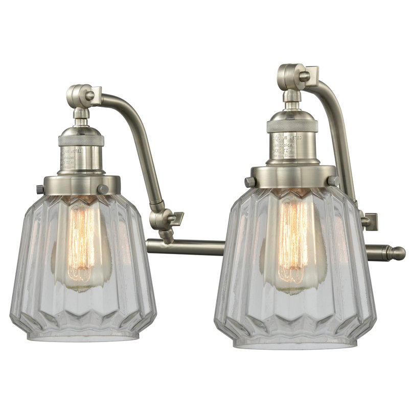 Éclairage pour meuble-lavabo 2 lumières Vinson, Nickel satiné brossé, Transparent, Ampoule non incluse