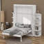 Grand lit escamotable avec armoire murale dissimulée, 2 tablettes latérales à 3 niveaux, bureau convertible, support de rangement supplémentaire-122259278