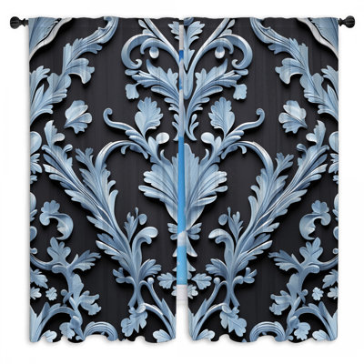Rideaux de fenêtre damassés bleus à motif floral transparent et obscurcissant - 2 panneaux