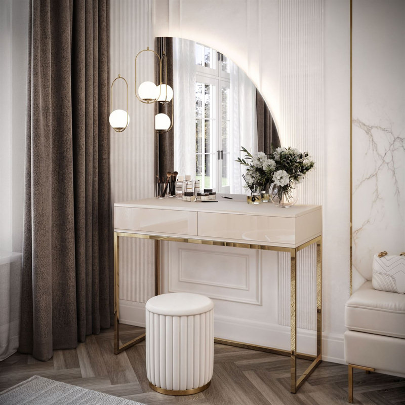Dressing Table with Mirror, Gold