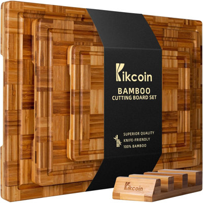 Ensemble de 3 planches à découper en bambou avec plateau de service en bois de bambou