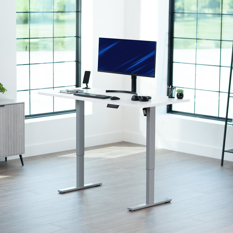 VIVO Single Motor Electric Desk with Push Button Memory Controller, 48.5" H x 60" W x 30" D, White/Gray