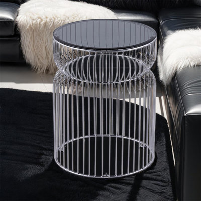 CT901 & ET901 Ensemble de base moderne emboîtable en métal et plateau en verre trempé teinté Table basse ronde de 30 po, table de bout d'une hauteur de 21 po, table d'appoint pour le salon
