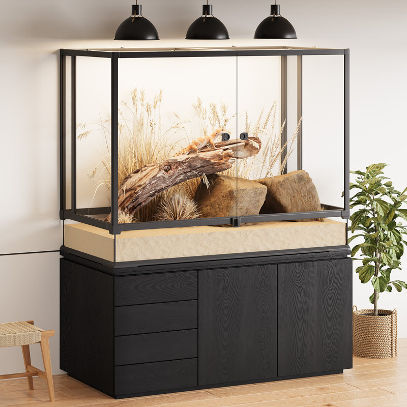 Terrarium 74 gallons avec réservoir à ouverture frontale avec ventilation par le haut, compatible avec un coussin chauffant, sortie de câble coulissante pour les lézards, les serpents et les tortues