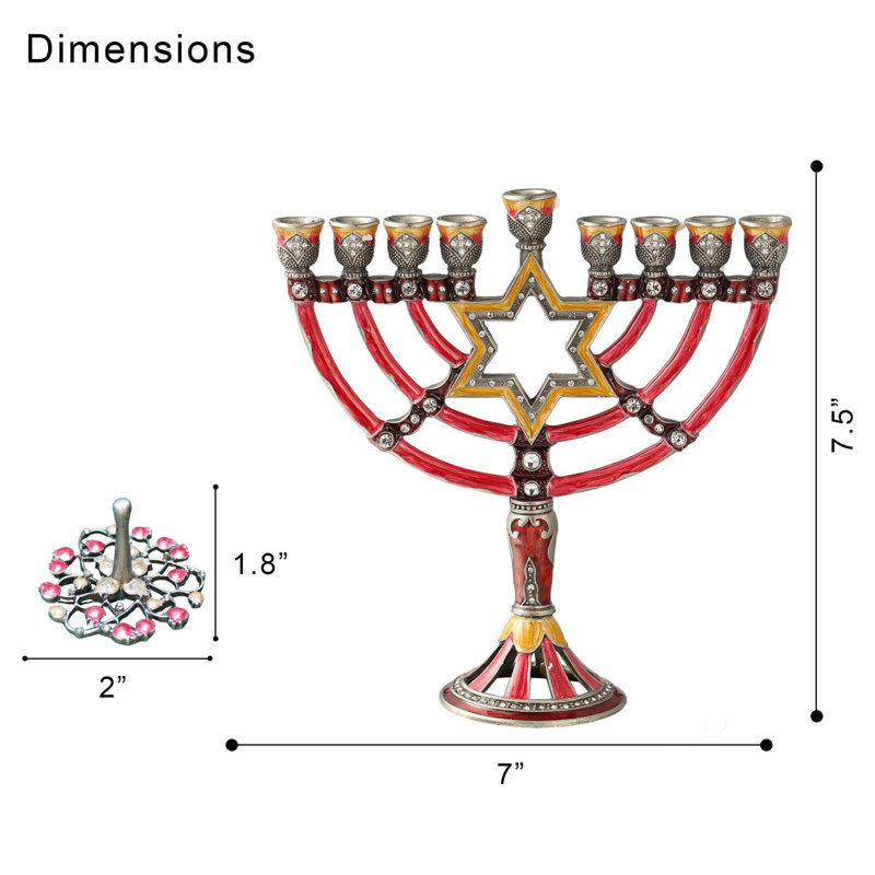 Ensemble de Hanoukka - Menora en émail peinte à la main avec motif de l'étoile de David et 2 quantité de dreidels tournants peints à la main par Matashi