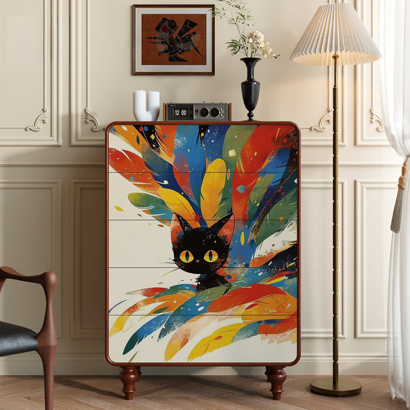 Commode 5 tiroirs Whimsical Cat Design