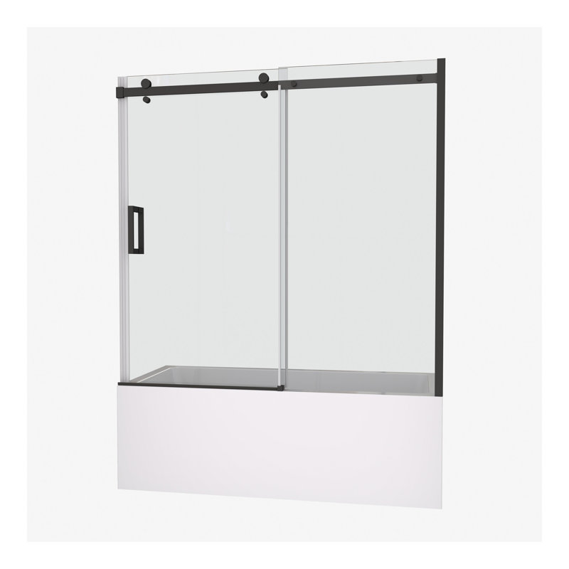Porte de baignoire, porte coulissante, avec verre trempé de 5/16 po, Noir mat