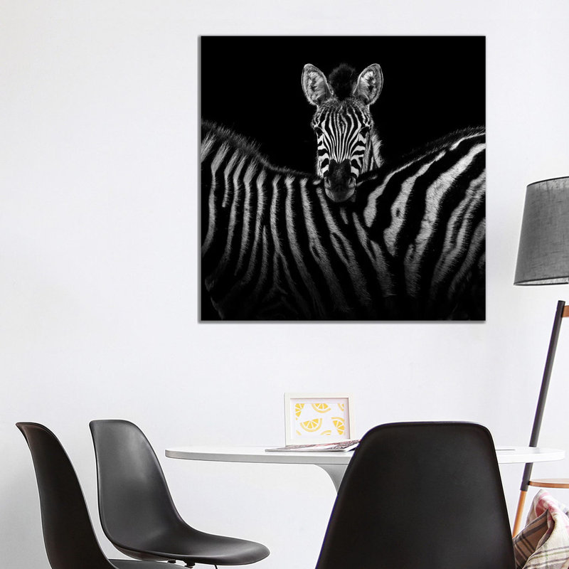 Two Zebras in Black and White I 1 Piece Wrapped Canvas Wall Art, 93.98 cm H x 93.98 cm W