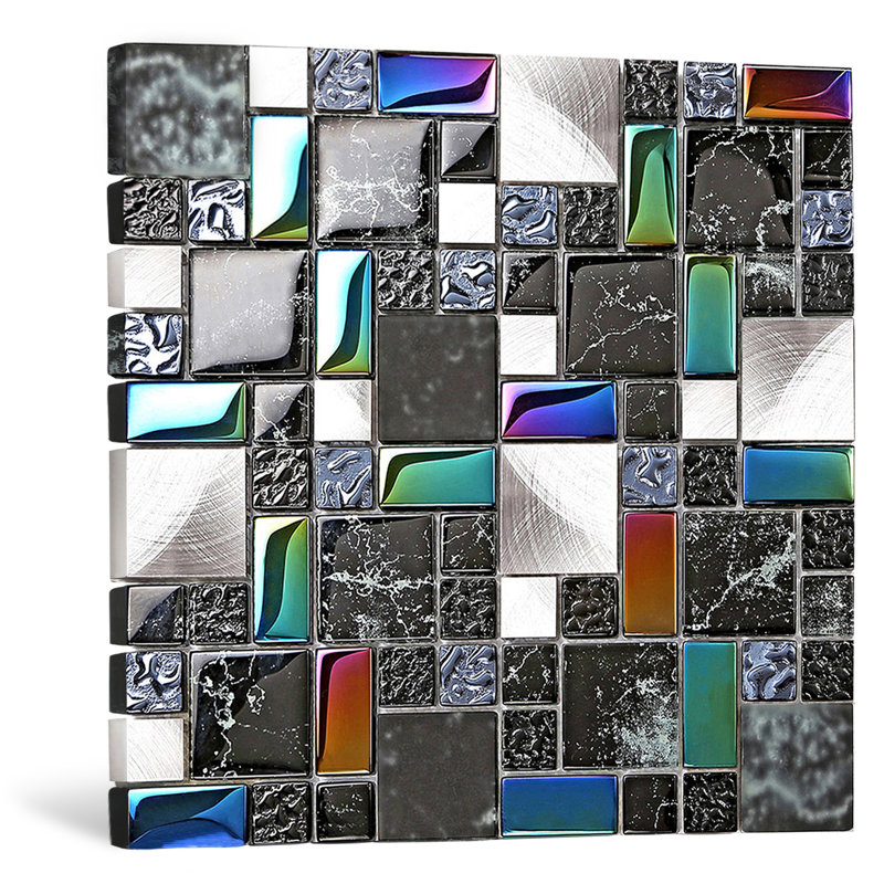 Carreau de mosaïque pour mur et plancher Versailles en métal / verre 0,9 po x 0,9 po