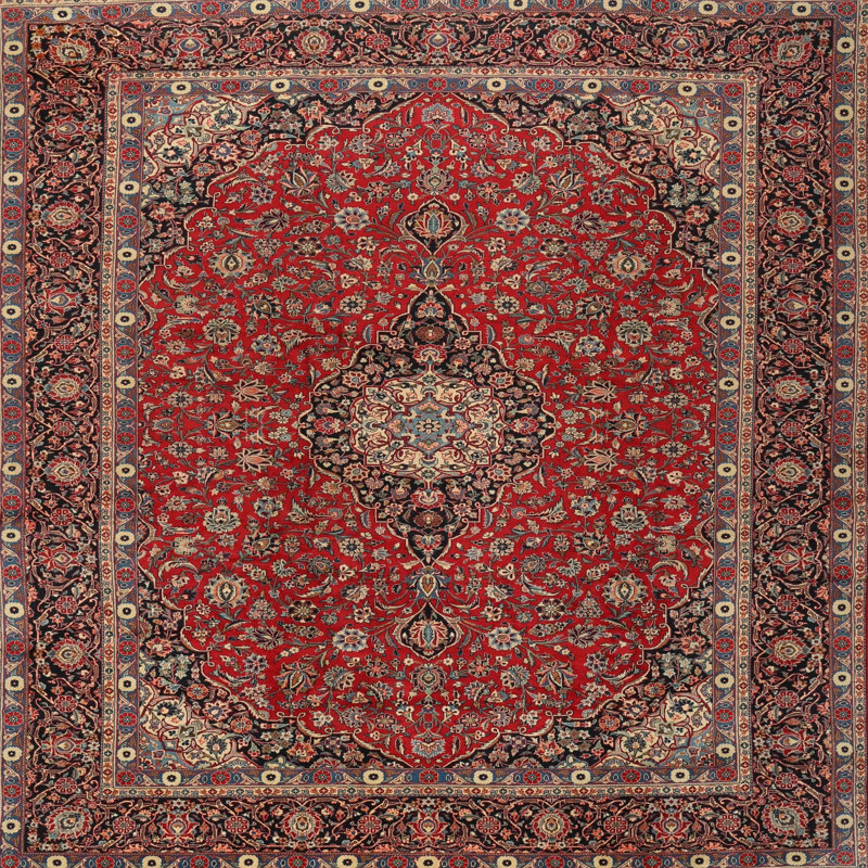 Tapis rouge/brun/beige traditionnel Joaquim, Carré 4 pi