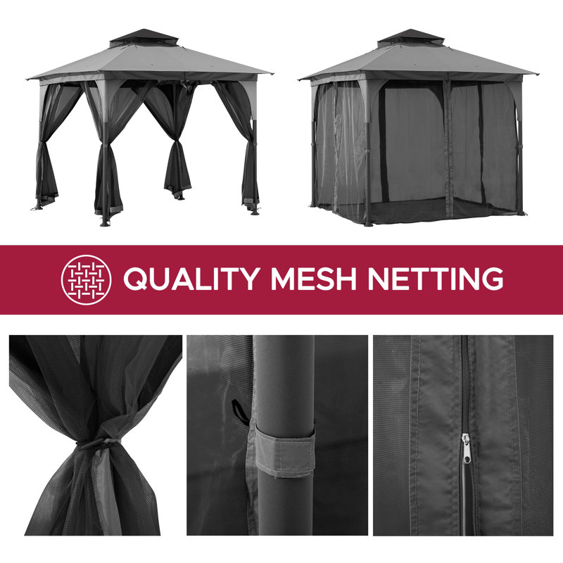 SUNJOY 9x9 2-Tier Steel Frame Gazebo with Netting -, Gray