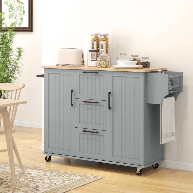 Îlot de cuisine sur roulettes, chariot de cuisine avec tiroirs rabattables, Gris