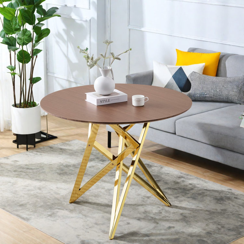 Table de salle à manger peu encombrante, en MDF noyer et métal doré, moderne pour la maison