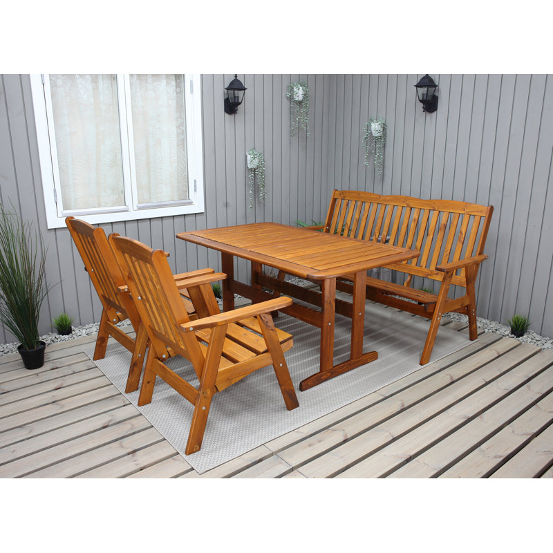 Heckson 5 - Person Wood Patio Dining Set with Rectangular Table, Cappuccino