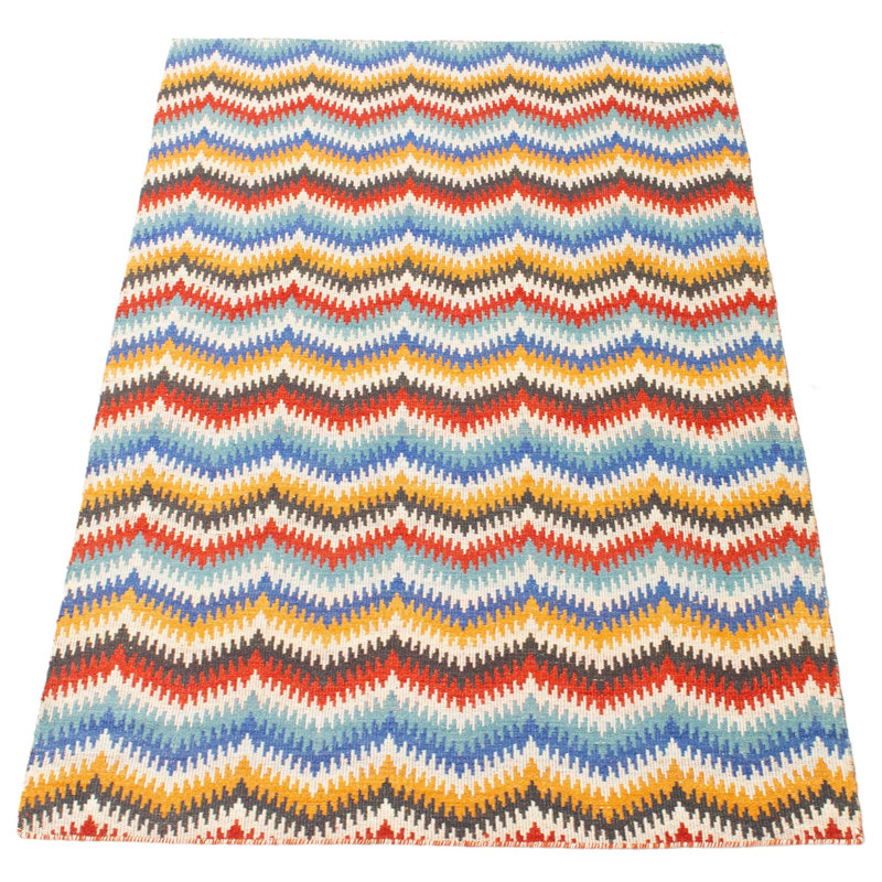 Tapis à chevrons en laine tissé à plat à la main Folrat