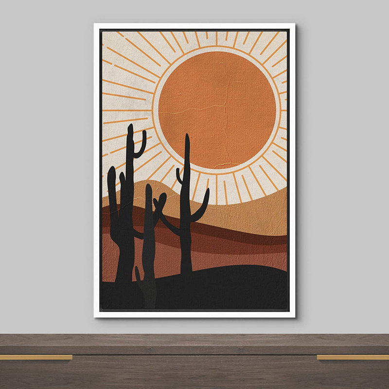 Joshua Tree Desert Landscape Nature Wilderness Illustration - cadre flottant, impression sur toile, Blanc