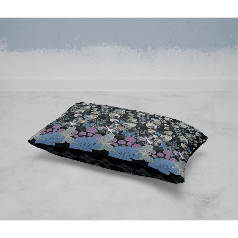 Papillon Paradise  Rectangular Throw Pillow, Blue/Black