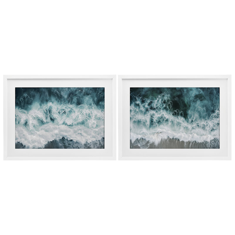Ensemble de 2 impressions encadrées sous verre Hazy Water Waves, design par Lazar Studio, H 14 po x l 20 po