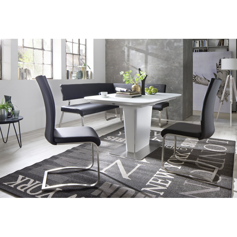 Swarthofthi Genuine Leather Upholstered Bench, 86cm H x 155cm W x 59cm D, Black