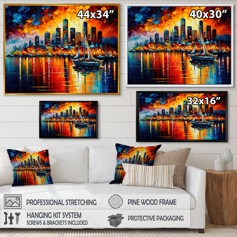 «Colorful City in Vancouver I», reproduction sur toile, H 12 po x l 20 po x P 1 po, Cadre flottant doré