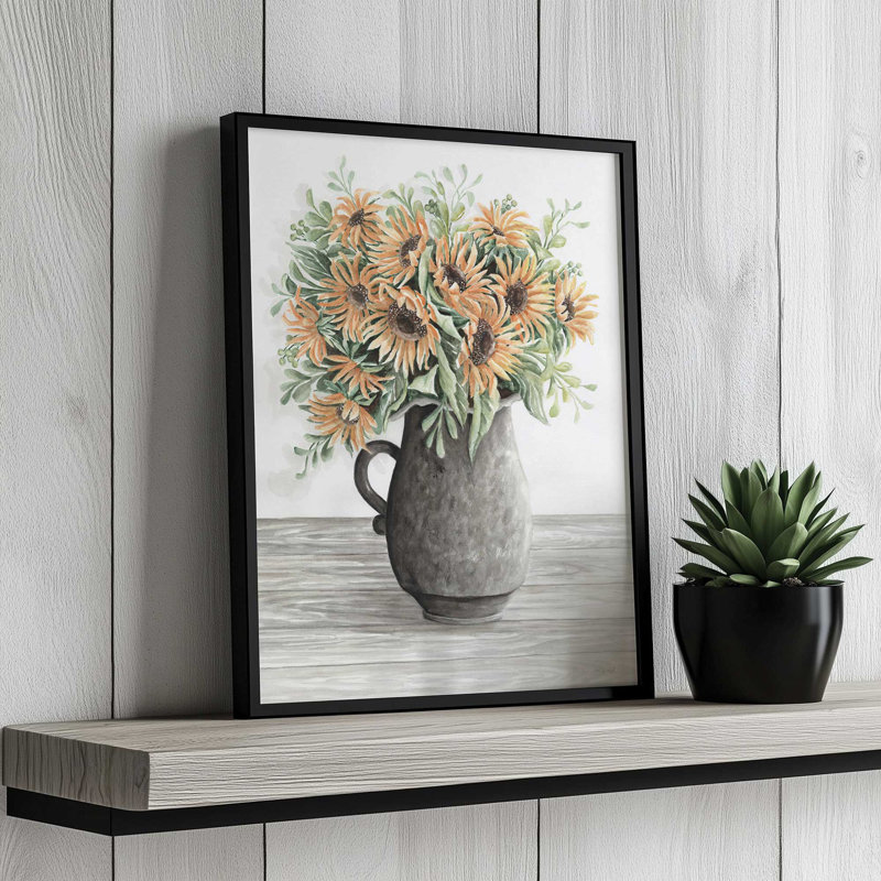 «Fall Floral Bouquet II» par Cindy Jacobs, reproduction d'art, L 30 x H 40, Doré, Impression encadrée
