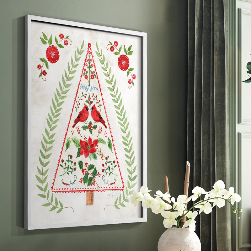 «Christmas Folk Tree», reproduction encadrée - bois massif, Blanc, H 10 po x l 8 po