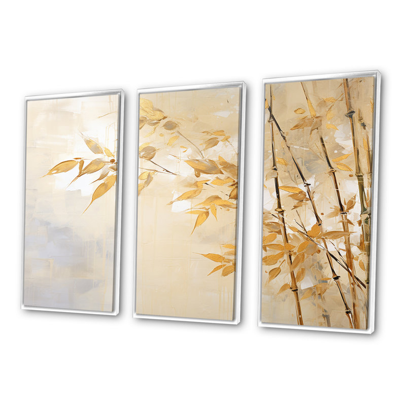 Zen Moment Bamboo - ensemble d'art mural en toile de bambou, H 28 po x l 36 po x P 1 po, Cadre flottant blanc