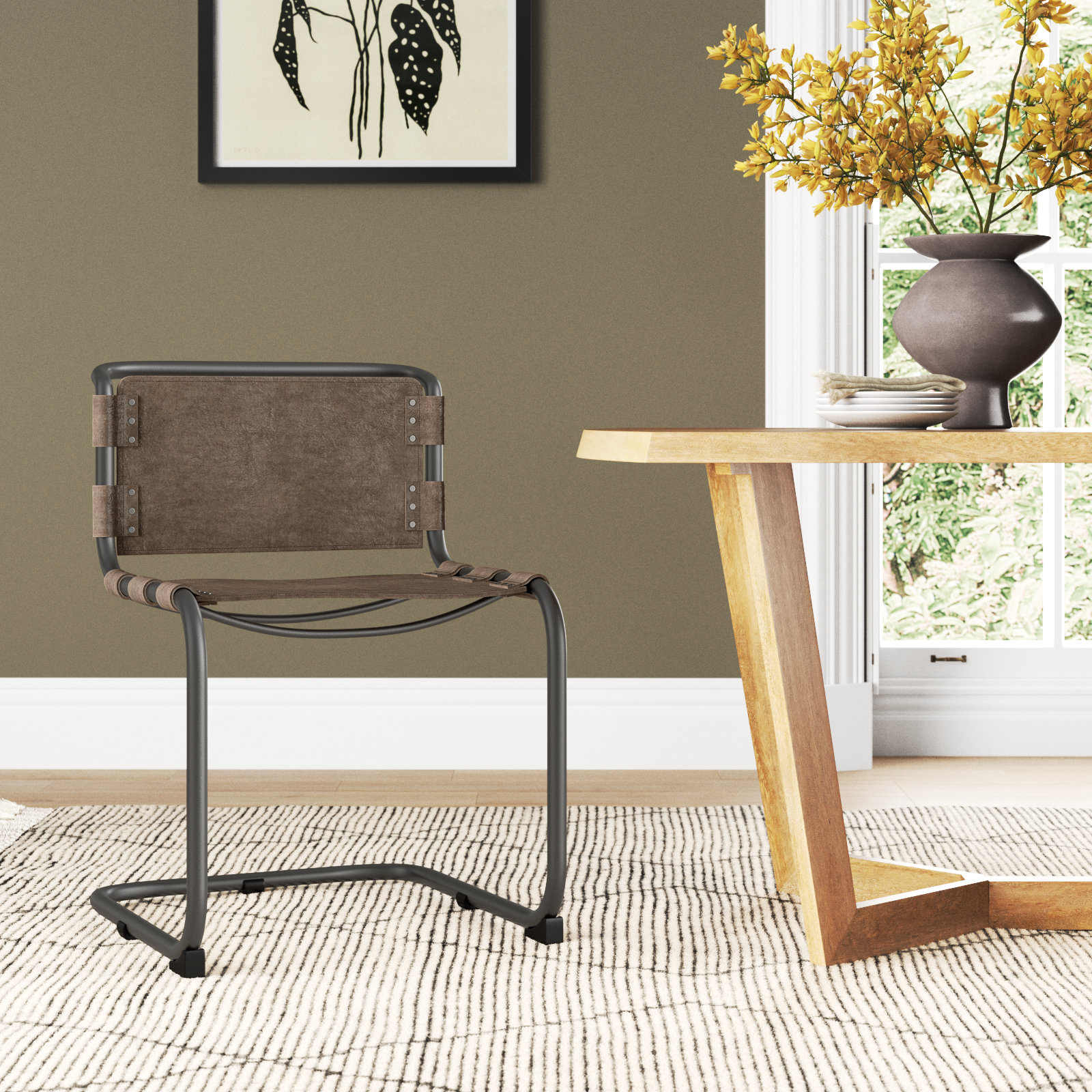 Otelia Leather Upholstered Side Chair, Dark Brown