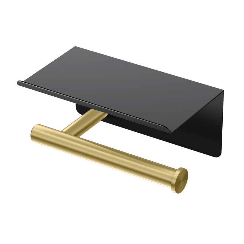 Porte-papier hygiénique mural avec tablette mobile Latitude II, Noir mat / laiton brossé