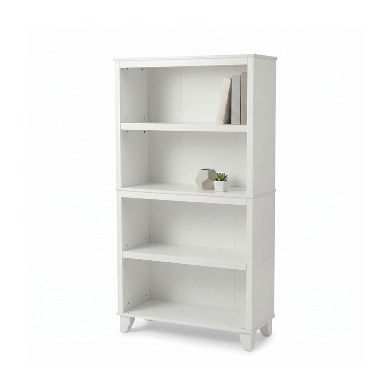 27.5”W 4-Tier Bookcase, Adjustable Storage Shelf for Living Room, Bedroom & Home Office, White, White