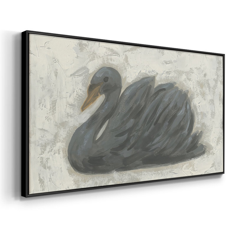 Cygne blanc / cygne noir I - Toile tendue avec châssis tendue, prête à accrocher, H 25 po x l 49 po, Noir