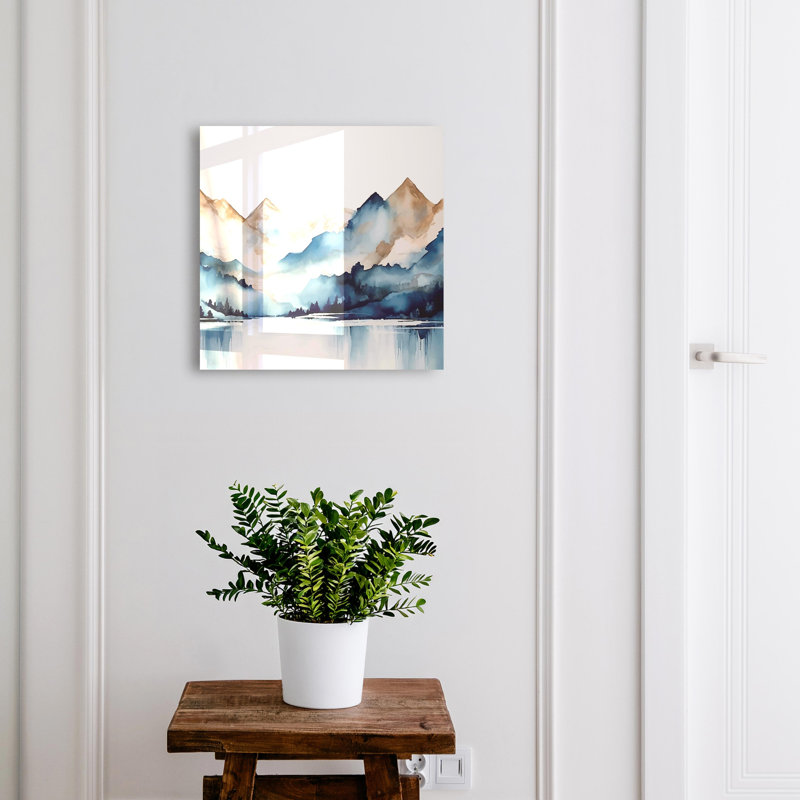 Key storage box, Opens to the left, 30x30x5, White, Mountain landscape with a watercolor background, 