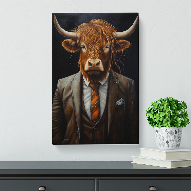 Highland Cow in a Suit Painting No.2 - Wrapped Canvas, 50cm H x 35cm W x 3cm D
