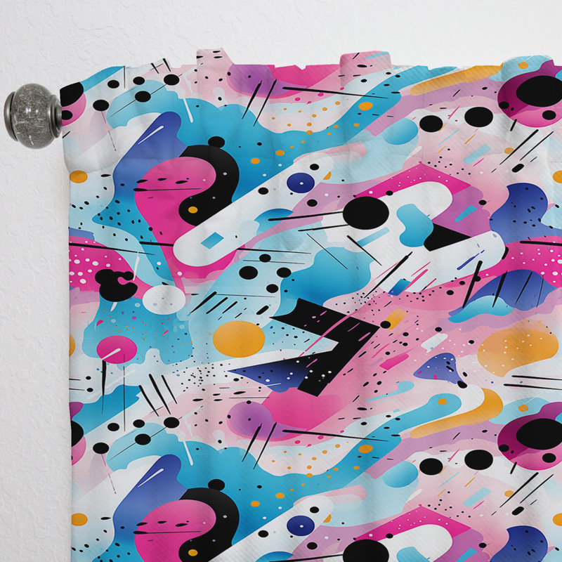 Vagues roses et bleues Designer - Rideau moderne - Velours obscurcissant - 1 panneau, L 52 po x L 63 po