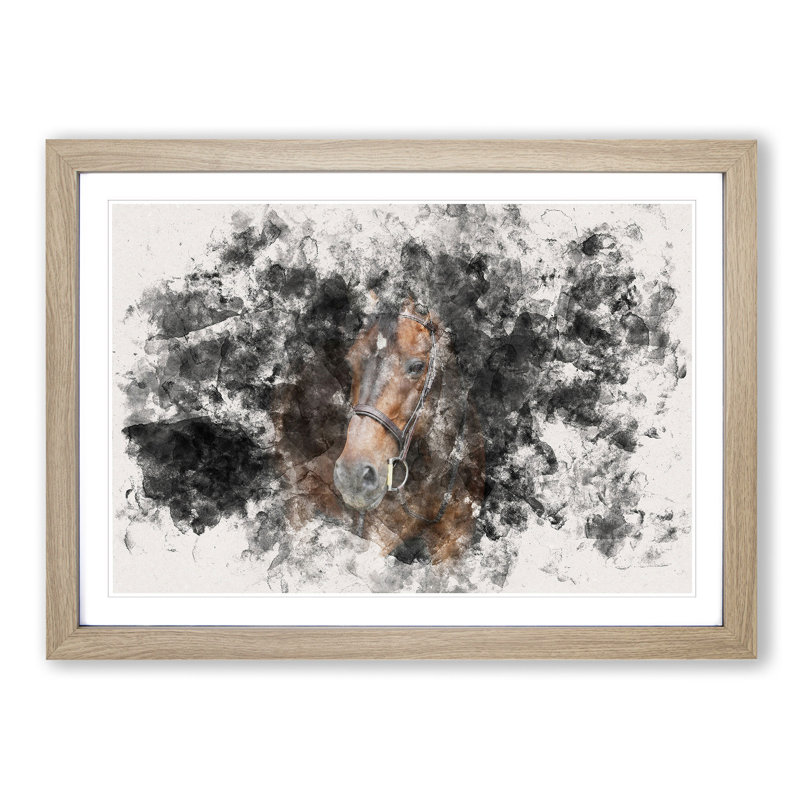 Brown Horse in the Shadows - Picture Frame Graphic Art Print, Oak Framed, 62cm H x 87cm W x 2cm D