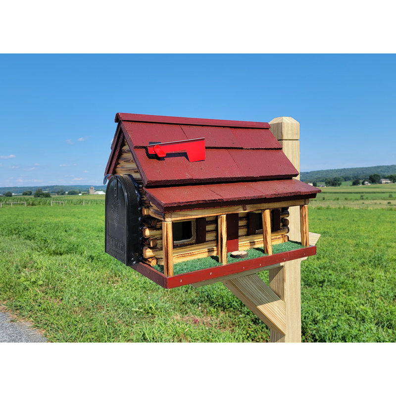 Boîte aux lettres Amish Log Cabin, faite à la main, Rouge