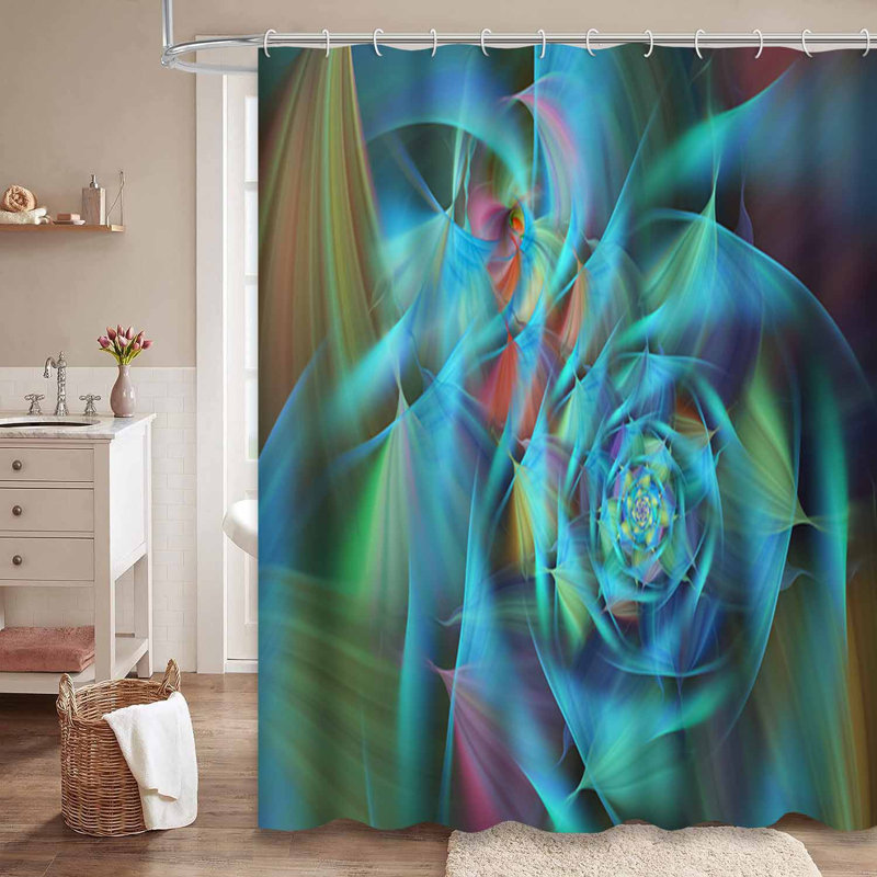 Abstrait fleur exotique bleu fantaisie fractale psychédélique avec 12 crochets, L 72 po x l 78 po