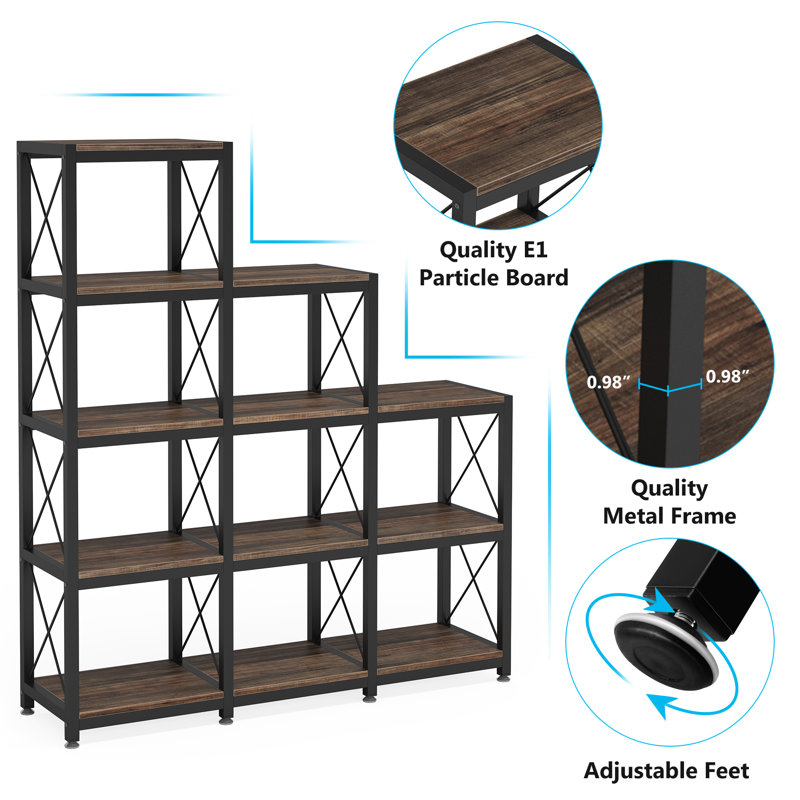 Haariys Unfinished Step Bookcase, Brown/Black