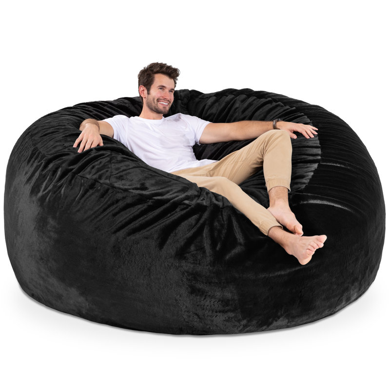 Saxx 6 Foot Giant Bean Bag Chair for Adults - Premium Faux Rabbit Fur, Black Faux Fur