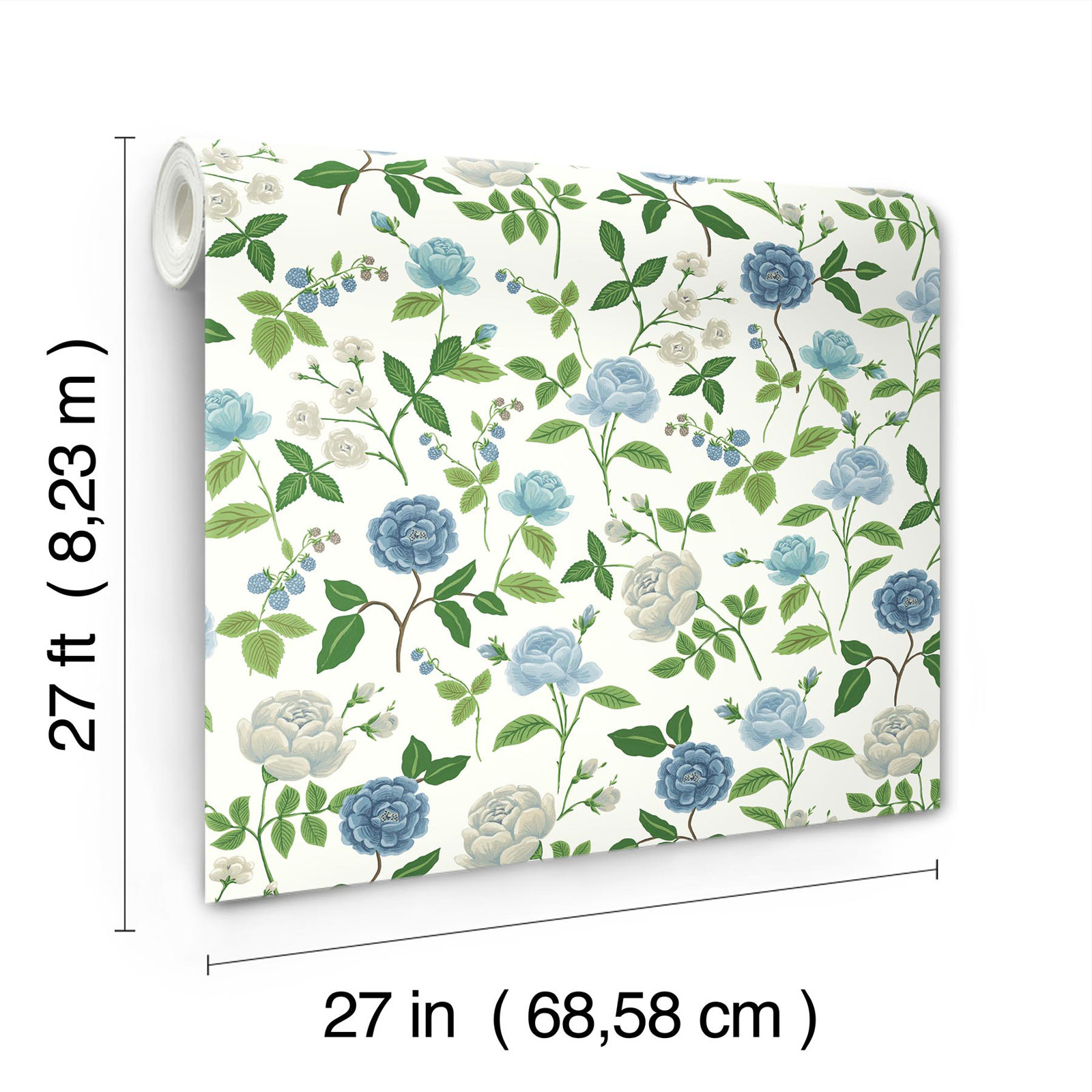 Roses Wallpaper Double Roll, Blue