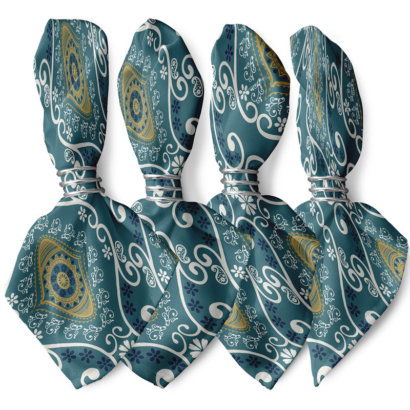 Aulbree Polyester Ikat Square Napkin, Teal