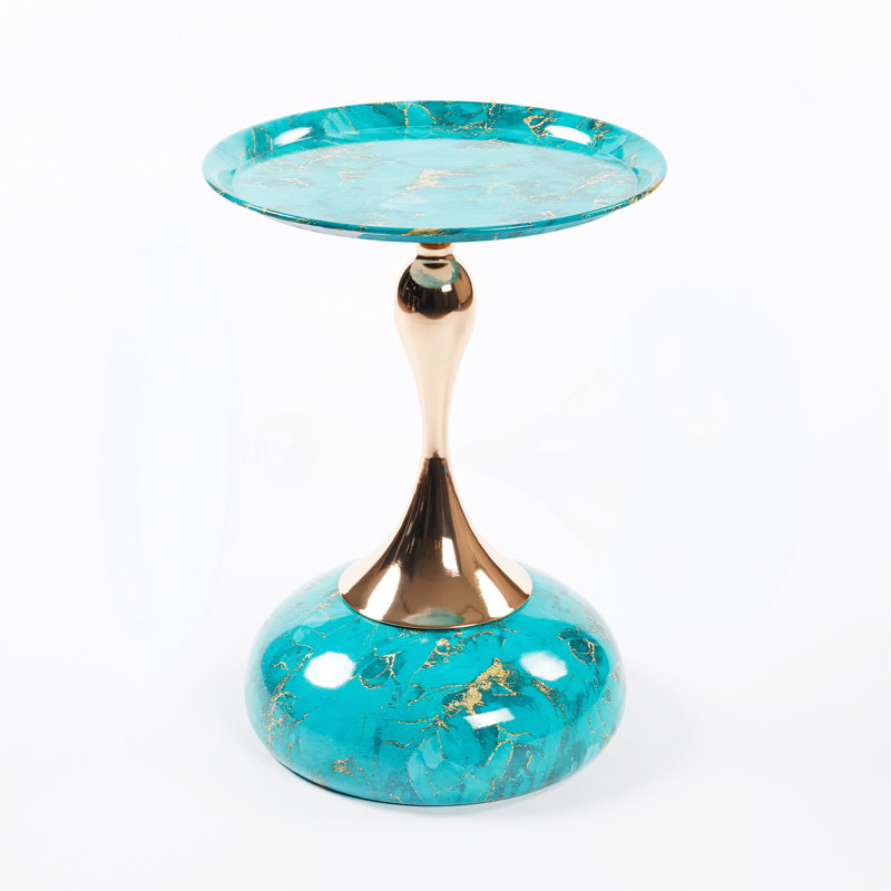 Small Round Side Table For Small Space, Green, Green/Gold
