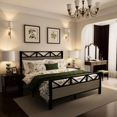Industrial, Brown, Full Size Bed Frame, , Metal Multiple Support Legs, Rails, Headboard, , Bedroom Style, Fast Setup, Included Parts Industrial Slats, Rails Installation In Your Room